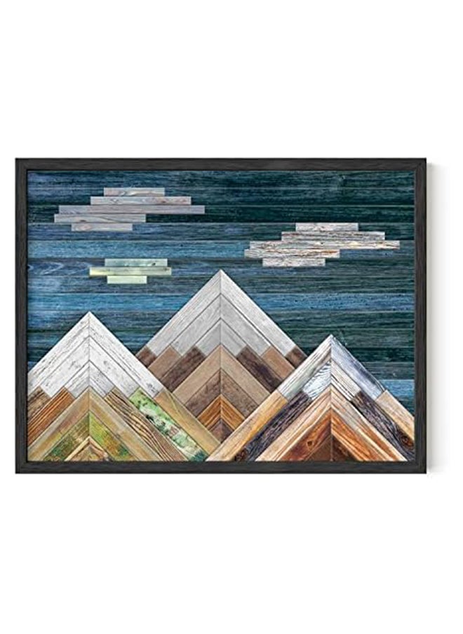Generic EKA Rustic Framed Pictures - Ski Alaska Framed, Wood Geometric Mountain Wall Art, Mountain Pictures Wall Decor, Rustic Cabin Wall Art, Modern Farmhouse Wall Art (12x16, Black Framed)  - Image 1