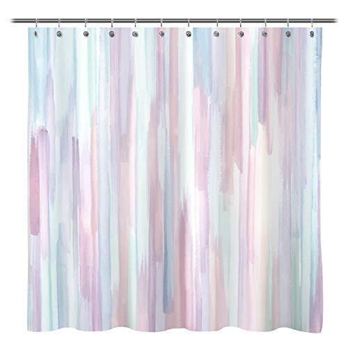 Sunlit Design Watercolor Painting with Macaron Pink and Blue Fabric Shower Curtain Gouache Style Bathroom Decoration Curtains Machine Washable