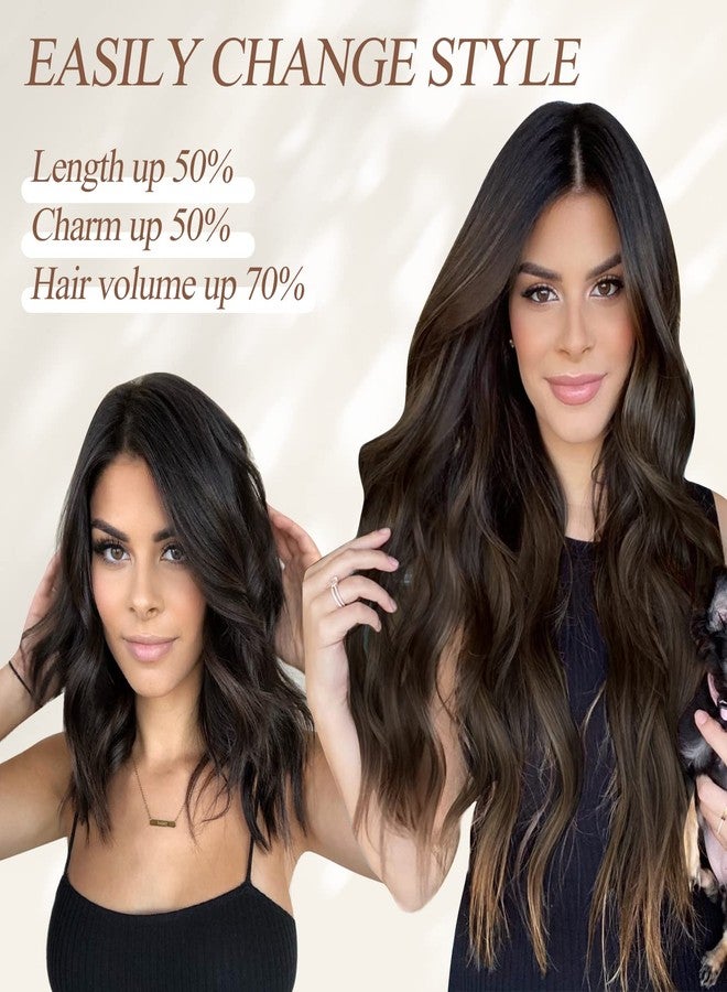 Nnzes Clip in Long Wavy Hair Extension 4PCS Thick Hairpieces Double Weft 20 Inch Synthetic Hair Extension for Women (20 Inch, Darkest Brown Mixed Medium Brown) - Image 4