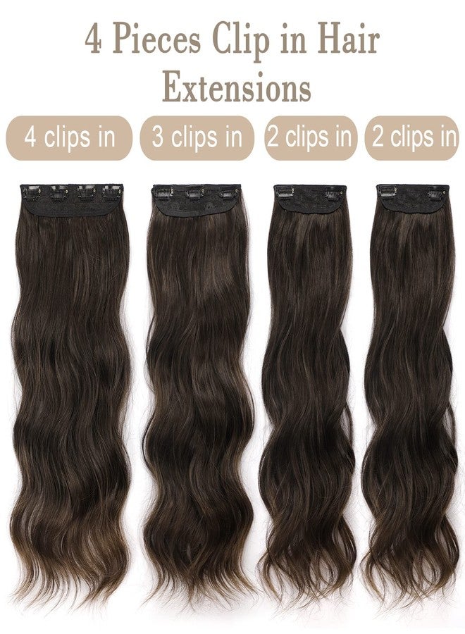 Nnzes Clip in Long Wavy Hair Extension 4PCS Thick Hairpieces Double Weft 20 Inch Synthetic Hair Extension for Women (20 Inch, Darkest Brown Mixed Medium Brown) - Image 3