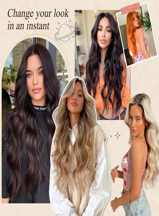 Nnzes Clip in Long Wavy Hair Extension 4PCS Thick Hairpieces Double Weft 20 Inch Synthetic Hair Extension for Women (20 Inch, Darkest Brown Mixed Medium Brown) - Image 5