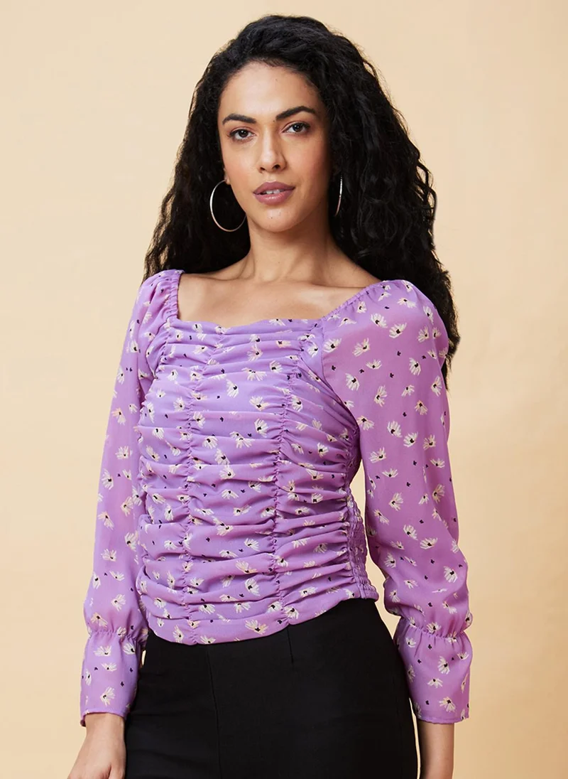 جلو باص بلوزة جلوبس نسائية مطبوعة بالزهور بكسرات من الشيفون