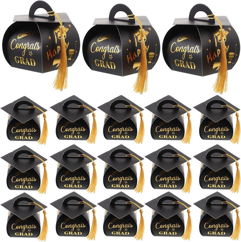 IDEANATEGRATE Graduation Hat Candy Boxes 50pcs Paper Party Candy Holder with Tassel Gold Foil Printing Multi-function Treat Container for Graduation Celebration Packaging - Image 1