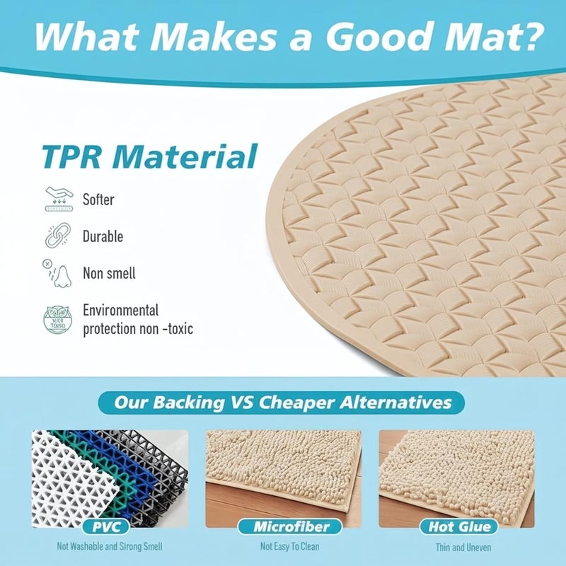 Non-Slip Bath Mat - Shower Mat with Suction Cups on the Back (Beige) - Image 4
