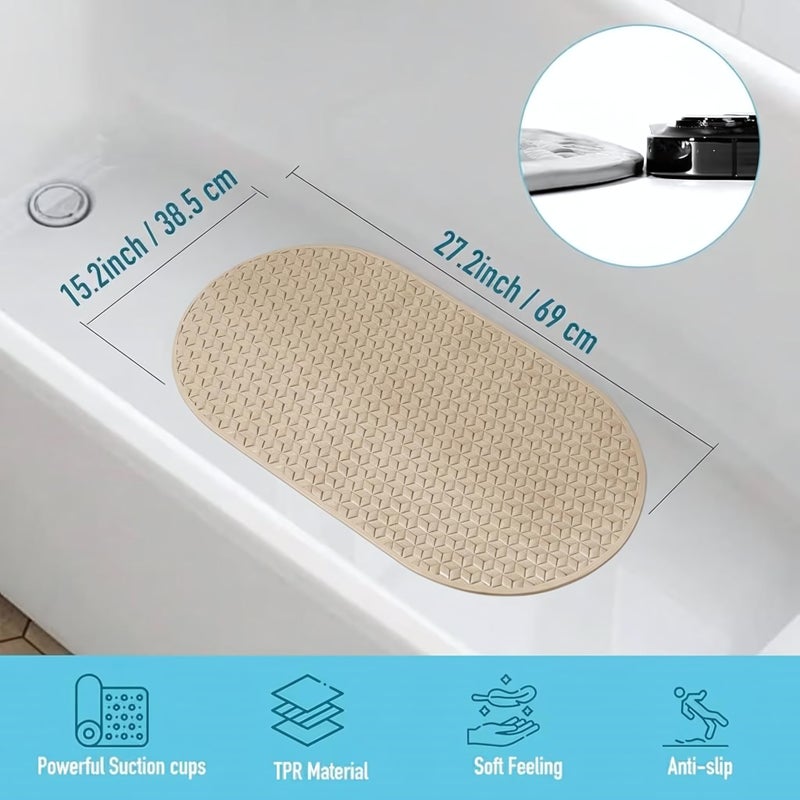 Non-Slip Bath Mat - Shower Mat with Suction Cups on the Back (Beige) - Image 5