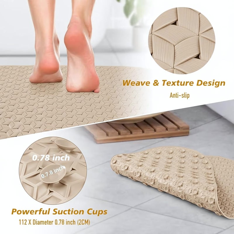 Non-Slip Bath Mat - Shower Mat with Suction Cups on the Back (Beige) - Image 2