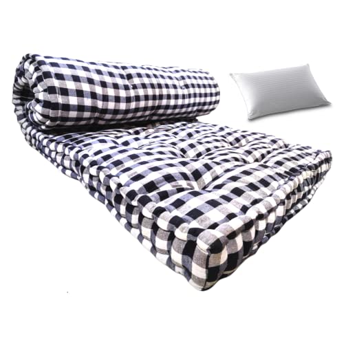 Deevine Craft 5-Inch Soft Cotton Box Mattress with Pillow - Medium Firm Single Bed Gadda | Rectangle Type, Black and White Design - Image 1