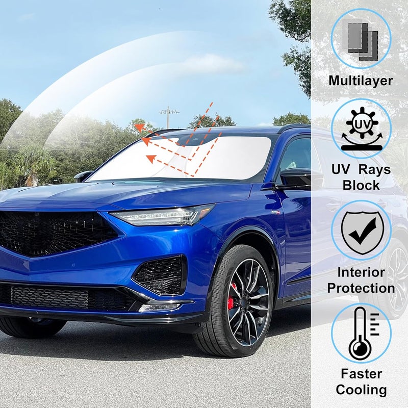 LHFLIVE Windshield Sun Shade Custom Fit for 2014-2020 Acura MDX Accessories Foldable Sunshade Sun Blocker Protect Car from Sun Rays & Heat Damage Keep Car Cooler - Image 2