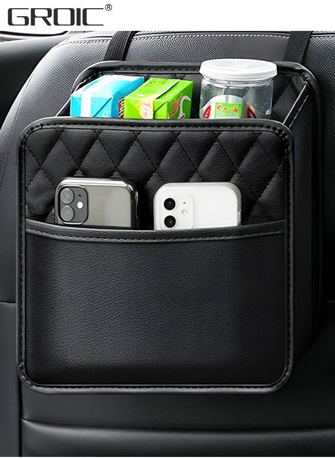 GROIC Car Back Seat Organizer, Hanging PU Leather Car Storage Bag, Compatible with Most Vehicles Interior Accessories Organizer,Car Seat Storage Organizer and Handbag Holder,Vehicle Trash Can  - Image 1