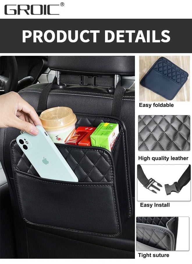GROIC Car Back Seat Organizer, Hanging PU Leather Car Storage Bag, Compatible with Most Vehicles Interior Accessories Organizer,Car Seat Storage Organizer and Handbag Holder,Vehicle Trash Can  - Image 2
