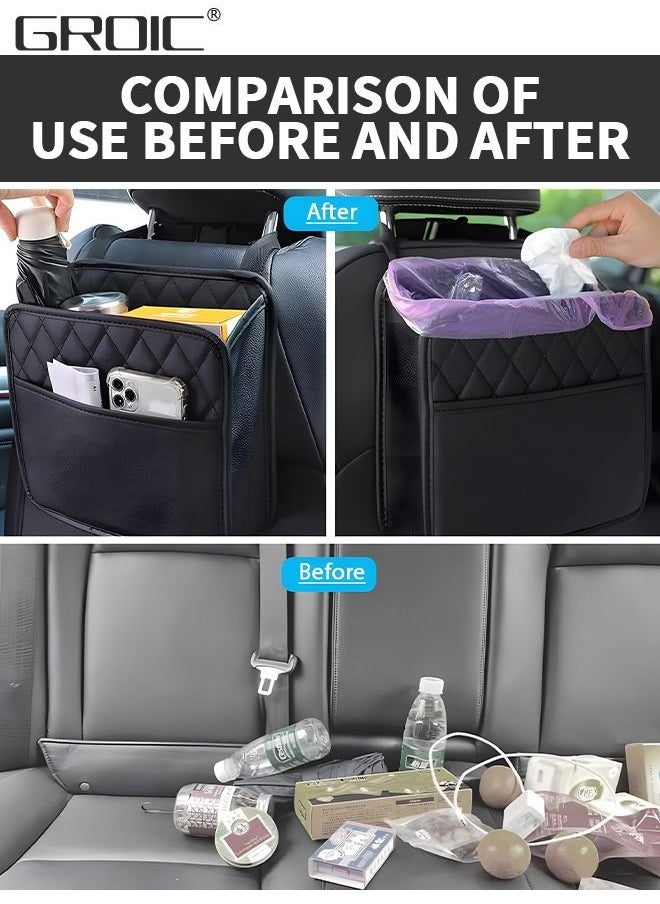 GROIC Car Back Seat Organizer, Hanging PU Leather Car Storage Bag, Compatible with Most Vehicles Interior Accessories Organizer,Car Seat Storage Organizer and Handbag Holder,Vehicle Trash Can  - Image 3