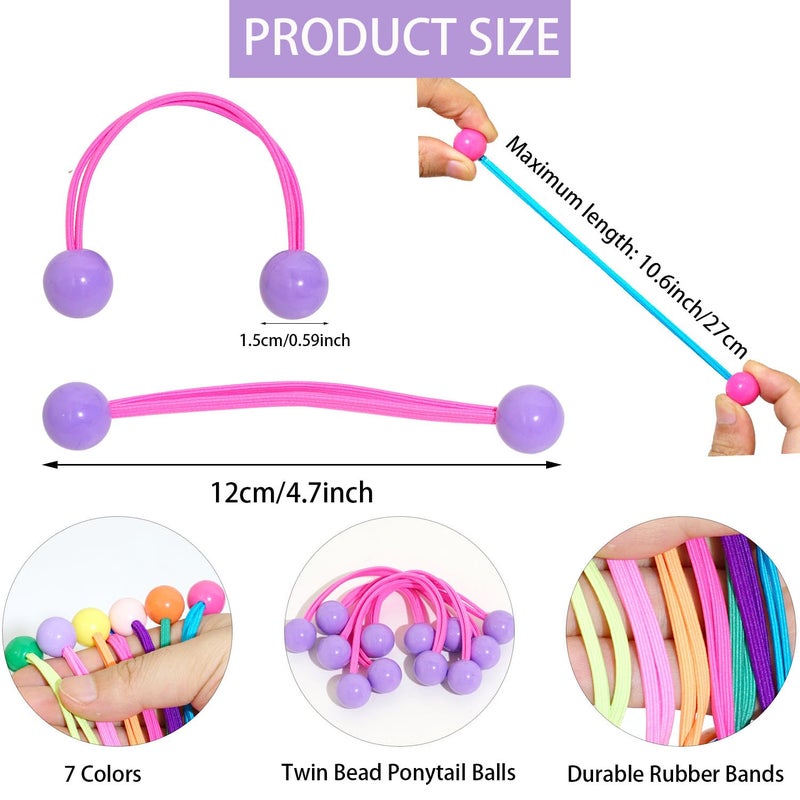 Jeffan 24PCS Ball Charm Hair Ties for Little Girls, Camellia Bubble Ponytail Holders Elastic Bands Hair Accessories for Kids Children Girls(6 Colors) - Image 2