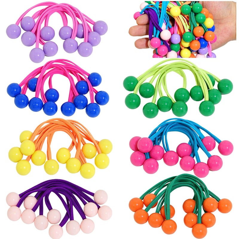 Jeffan 24PCS Ball Charm Hair Ties for Little Girls, Camellia Bubble Ponytail Holders Elastic Bands Hair Accessories for Kids Children Girls(6 Colors) - Image 1