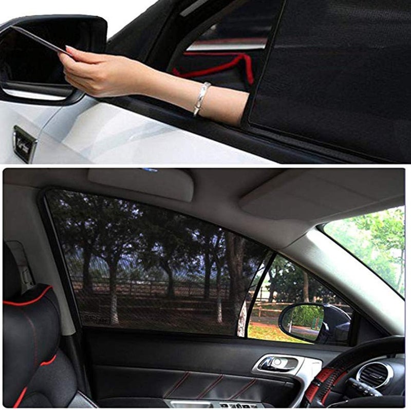 Beicarin Car Front Window Sun Shade - 2 Pack Breathable Mesh Side Window Shade Sunshade UV Protection for Driver Family Pet on Front seat, Curtain with Two Holes to See Rearview Mirror, Size M - Image 3
