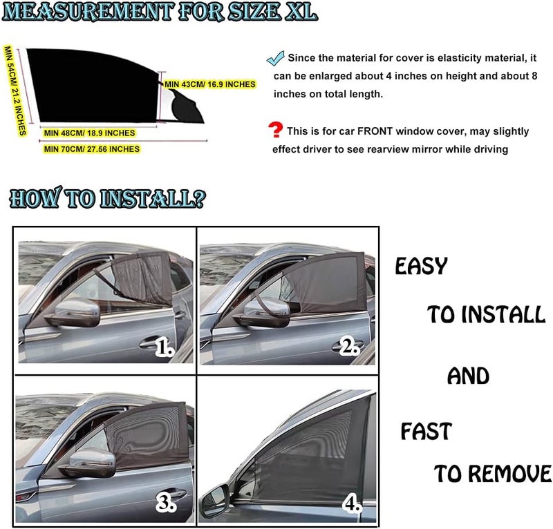 Beicarin Car Front Window Sun Shade - 2 Pack Breathable Mesh Side Window Shade Sunshade UV Protection for Driver Family Pet on Front seat, Curtain with Two Holes to See Rearview Mirror, Size M - Image 5