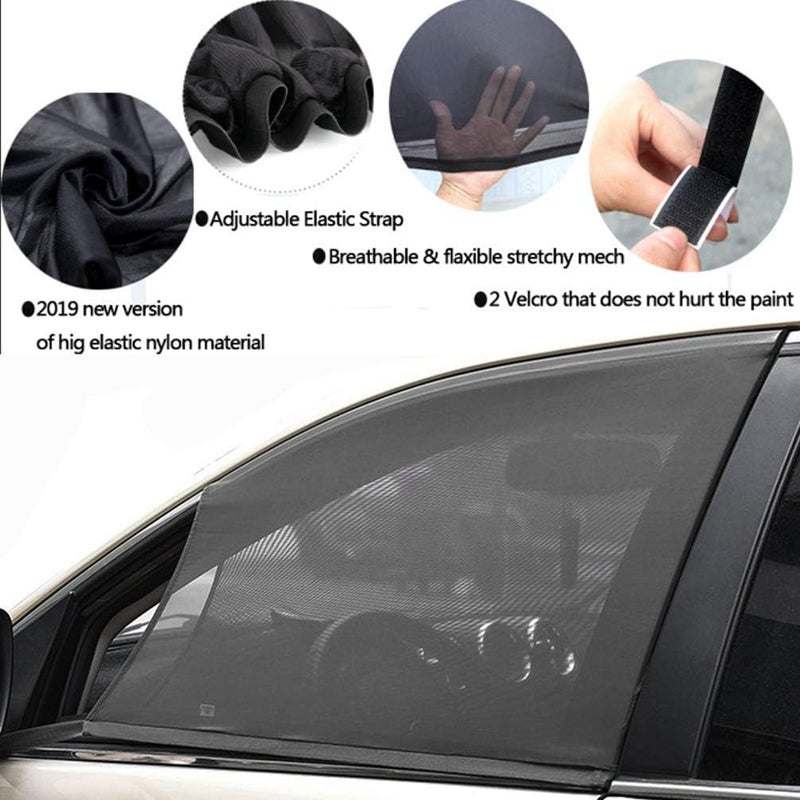 Beicarin Car Front Window Sun Shade - 2 Pack Breathable Mesh Side Window Shade Sunshade UV Protection for Driver Family Pet on Front seat, Curtain with Two Holes to See Rearview Mirror, Size M - Image 2