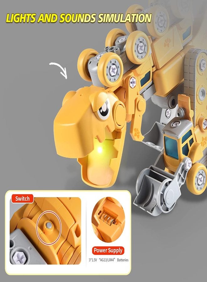 5 in 1 Take Apart Dinosaur Transformer Toys,Dinosaur Robots Toys Truck,DIY Disassembly Farmer Car,Transporter,Scarifier,Mower,Excavator,STEM Building Educational Gift for Kids,Boys,Girls(Yellow) - Image 3