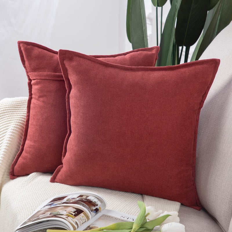 MADIZZ MADIZZ Set of 2 Short Chenille Throw Pillow Covers 26x26 Inch Burgundy Soft Decorative Cushion Cover for Sofa Bedroom Pillow Shell  - Image 1