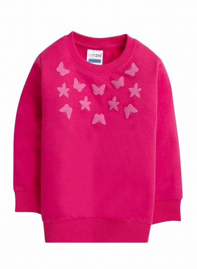 BUMZEE Pink Girls Full Sleeves Loose Cotton Round Neck Sweatshirt Age - 12-18 Months - Image 1
