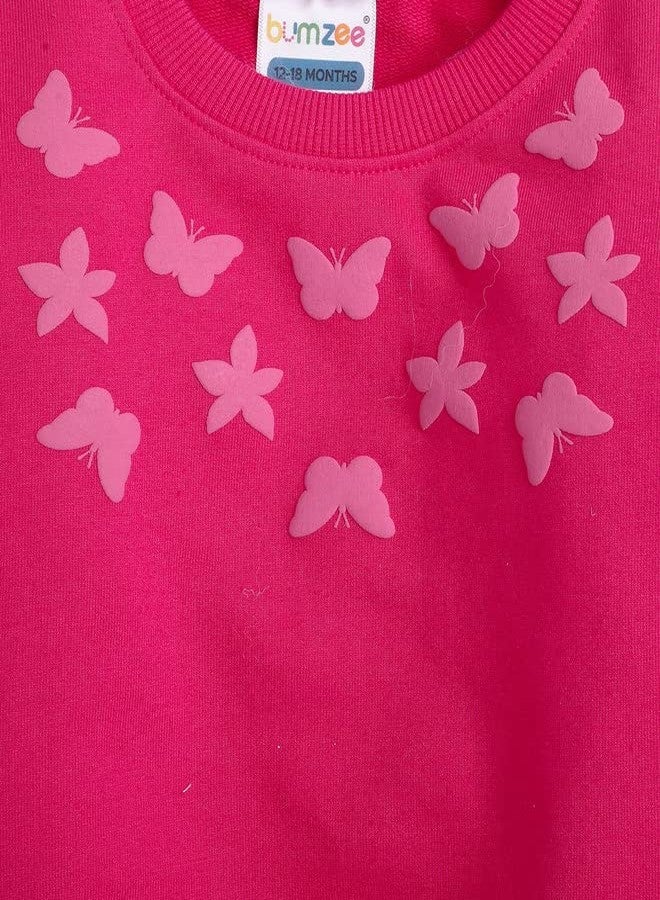 BUMZEE Pink Girls Full Sleeves Loose Cotton Round Neck Sweatshirt Age - 12-18 Months - Image 3