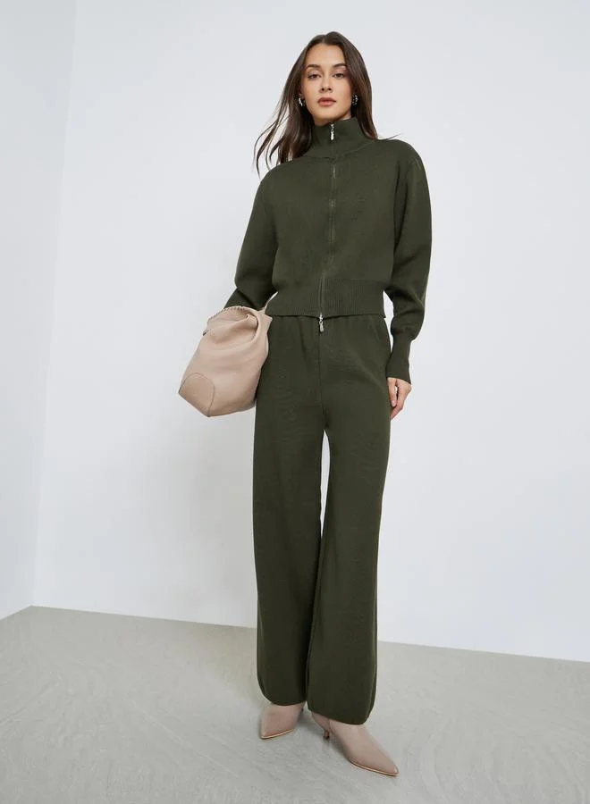 Styli Olive Knitted Sweater and Pants Co-ords