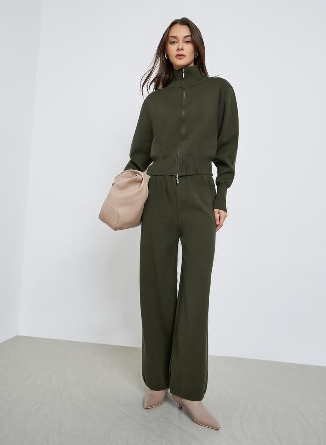 Styli Olive Knitted Sweater and Pants Co-ords - Image 1