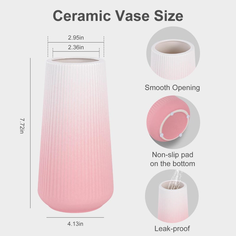 GUKJOB Gradient Pink Ceramic Vase, GUKJOB Small Cute Flower Vase for Pampas Grass, Home, Living Room, Dining Table, Farmhouse, Office Decor, Bedroom, Table, and Kitchen Shelf (Gradient Pink) - Image 3