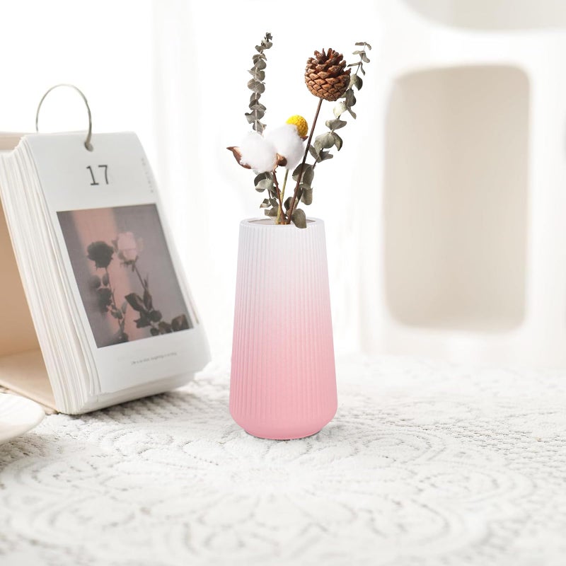 GUKJOB Gradient Pink Ceramic Vase, GUKJOB Small Cute Flower Vase for Pampas Grass, Home, Living Room, Dining Table, Farmhouse, Office Decor, Bedroom, Table, and Kitchen Shelf (Gradient Pink) - Image 2