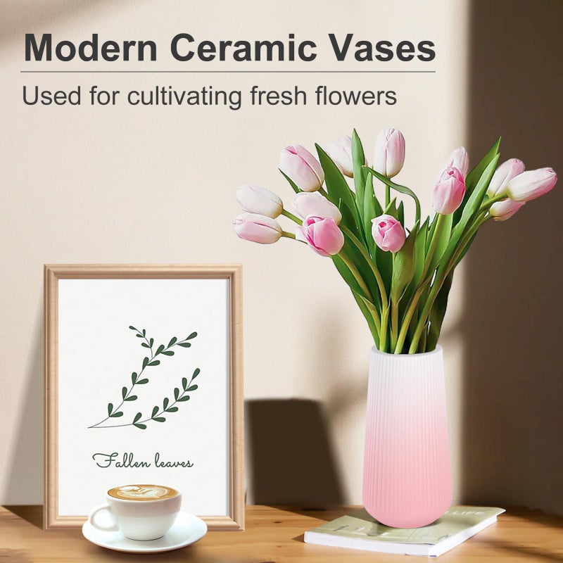GUKJOB Gradient Pink Ceramic Vase, GUKJOB Small Cute Flower Vase for Pampas Grass, Home, Living Room, Dining Table, Farmhouse, Office Decor, Bedroom, Table, and Kitchen Shelf (Gradient Pink) - Image 4