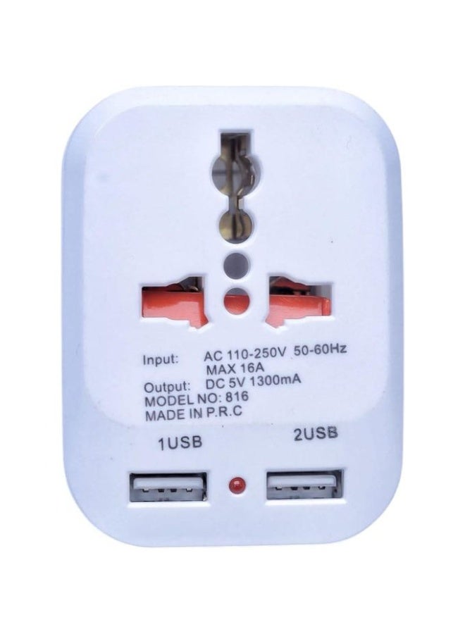 Multi-Functional Power Strip with 2 AC Outlets (220V) and 2 USB Ports (5V/1300mA) – Elegant White Design, Safe and Practical for Home & Office Use - Image 2