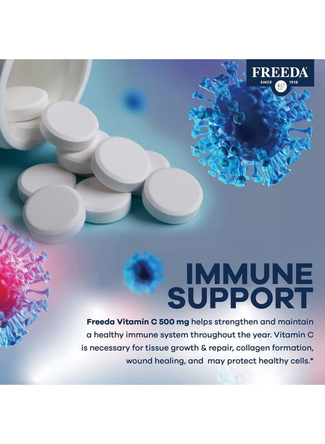 Freeda Vegan Vitamin C 500mg – Kosher Immune Support & Antioxidant – Helps Maintain Healthy Skin & Hair, Supports Iron Absorption – No Gluten, No Lactose, No Artificial Flavor or Color – 250 Tablets - Image 5