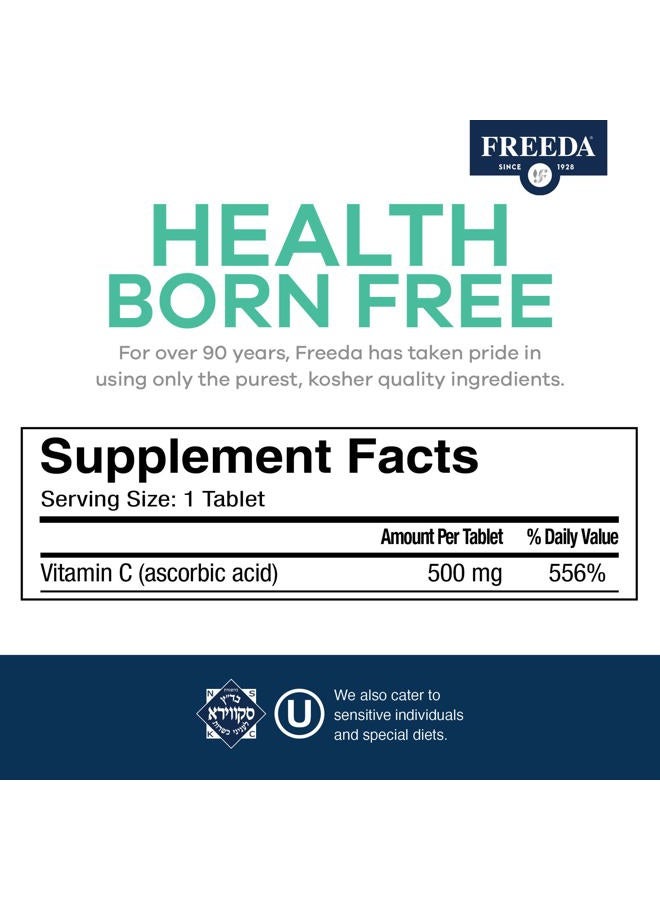 Freeda Vegan Vitamin C 500mg – Kosher Immune Support & Antioxidant – Helps Maintain Healthy Skin & Hair, Supports Iron Absorption – No Gluten, No Lactose, No Artificial Flavor or Color – 250 Tablets - Image 3
