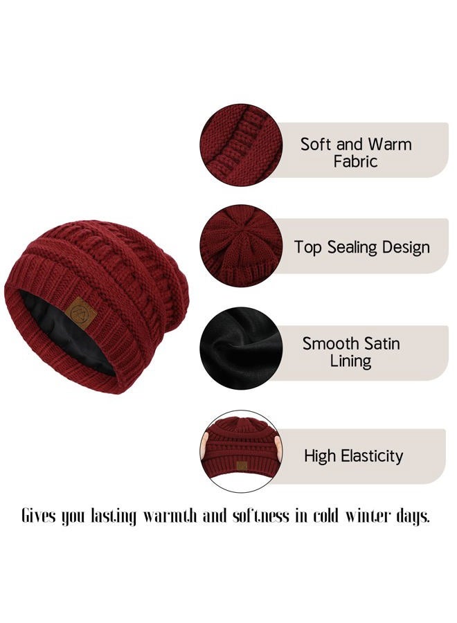American Trends Satin Lined Beanie Hats Winter Hats for Women Cable Warm Knit Thick Slouchy Beanie Black&Dark Grey&Black Mix&Black Grey - Image 3
