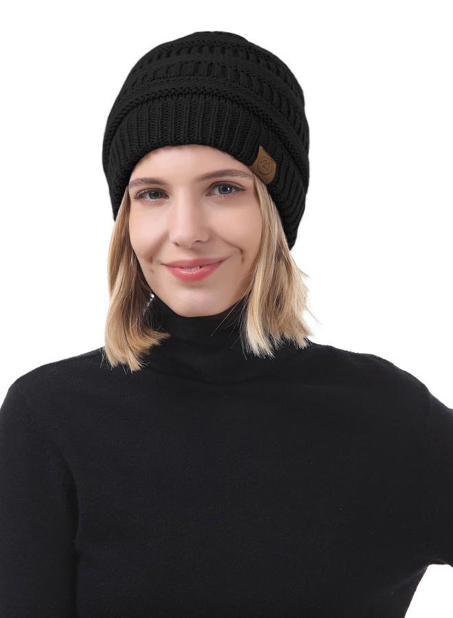 American Trends Satin Lined Beanie Hats Winter Hats for Women Cable Warm Knit Thick Slouchy Beanie Black&Dark Grey&Black Mix&Black Grey - Image 5