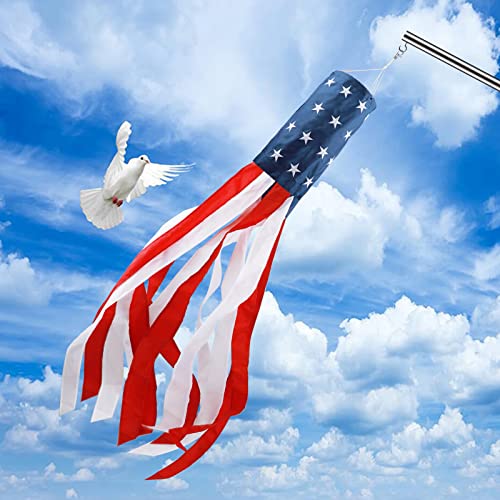 HOOSUN 40 Inch American Windsock,American Wind Socks for Outside Heavy Duty,Patriotic Decorations USA Flag Windsocks With Embroidered Stars,Veterans Day Decorations Red White and Blue Windsock - Image 2