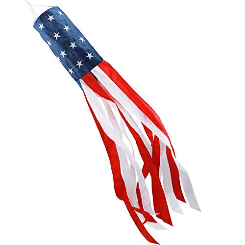 HOOSUN 40 Inch American Windsock,American Wind Socks for Outside Heavy Duty,Patriotic Decorations USA Flag Windsocks With Embroidered Stars,Veterans Day Decorations Red White and Blue Windsock - Image 1