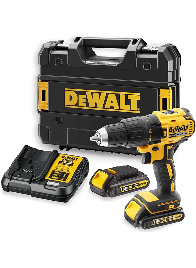 DEWALT 18V Brushless Compact Hammer Drill With 2 X 1.5Ah Lithium Ion Batteries + Charger In Kitbox For Wood Metal Yellow Black Dcd778S2 Gb - Image 1
