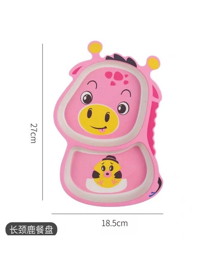 Munchkin Land Organic Bamboo Fiber Cutlery, Baby Feeding Plate Dinner Set, Children Tableware- 5 Pc Set (Pink Giraffe)  - Image 4