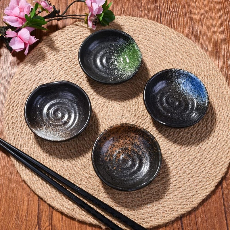 LMRLCS Japanese Ceramic Dish 315 Inch Home Seasoning Saucer Soy Sauce Saucer Small Soy Sauce Vnegar Dish Snack Dish Set of 4 - Image 2