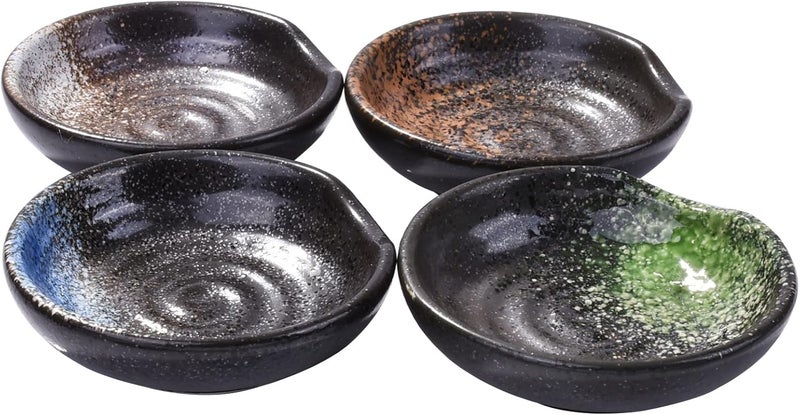 LMRLCS Japanese Ceramic Dish 315 Inch Home Seasoning Saucer Soy Sauce Saucer Small Soy Sauce Vnegar Dish Snack Dish Set of 4 - Image 1