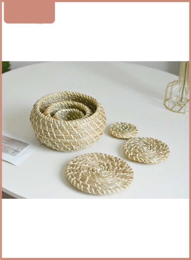 Wish 3-Piece Handwoven Storage Baskets with Lids – Natural Round Wicker Organizer Set for Home, Office & Desktop Organization - Image 2