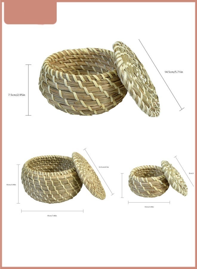 Wish 3-Piece Handwoven Storage Baskets with Lids – Natural Round Wicker Organizer Set for Home, Office & Desktop Organization - Image 5