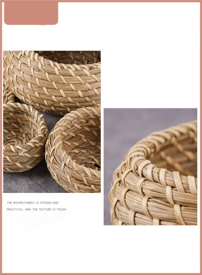 Wish 3-Piece Handwoven Storage Baskets with Lids – Natural Round Wicker Organizer Set for Home, Office & Desktop Organization - Image 3