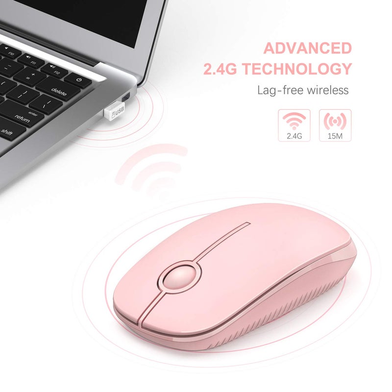 VssoPlor Wireless Mouse, 2.4G Slim Portable Computer Laptop Mouse with Nano Receiver Quiet Silent Optical Mice for Notebook, PC, Laptop, Computer-Pure Pink - Image 4