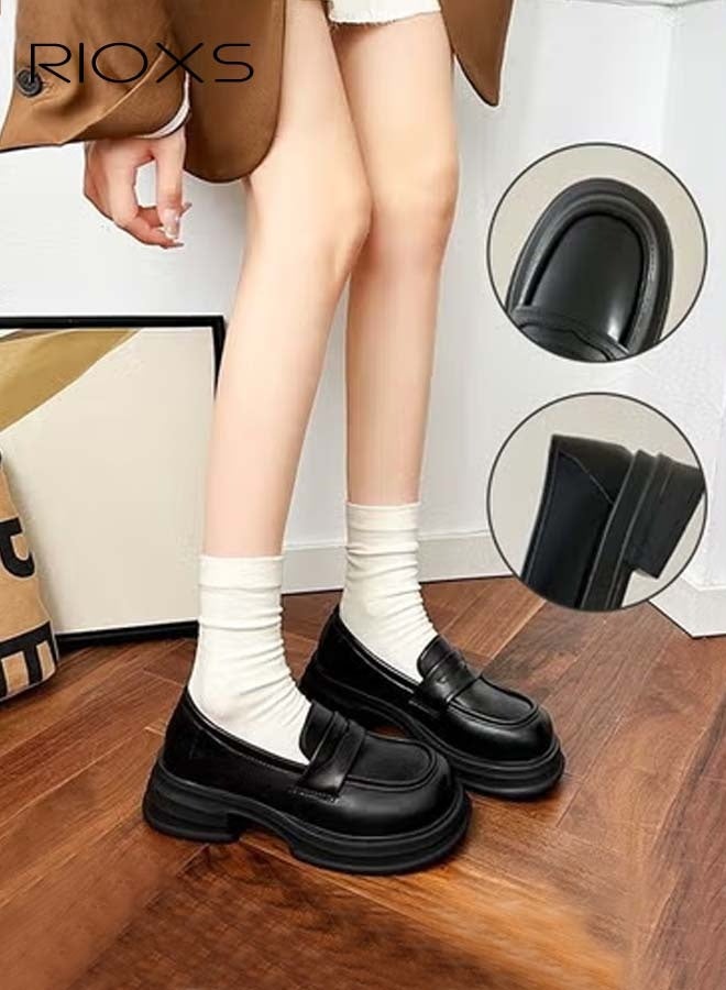 RIOXS Women's Chunky Platform Loafers, Classic Round Toe Penny Shoes for Women to Wear Official Dressing for Business or Work  - Image 1