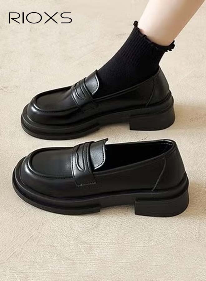 RIOXS Women's Chunky Platform Loafers, Classic Round Toe Penny Shoes for Women to Wear Official Dressing for Business or Work  - Image 2