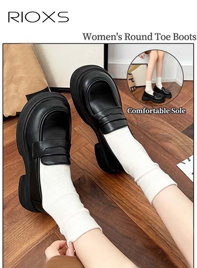 RIOXS Women's Chunky Platform Loafers, Classic Round Toe Penny Shoes for Women to Wear Official Dressing for Business or Work  - Image 5