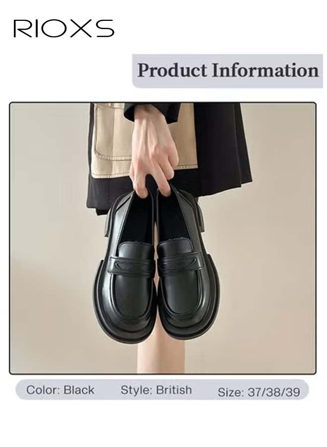Women's Chunky Platform Loafers, Classic Round Toe Penny Shoes for Women to Wear Official Dressing for Business or Work