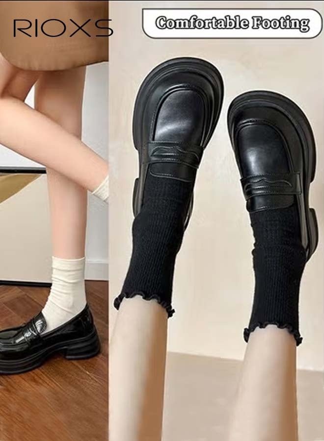 Women's Chunky Platform Loafers, Classic Round Toe Penny Shoes for Women to Wear Official Dressing for Business or Work