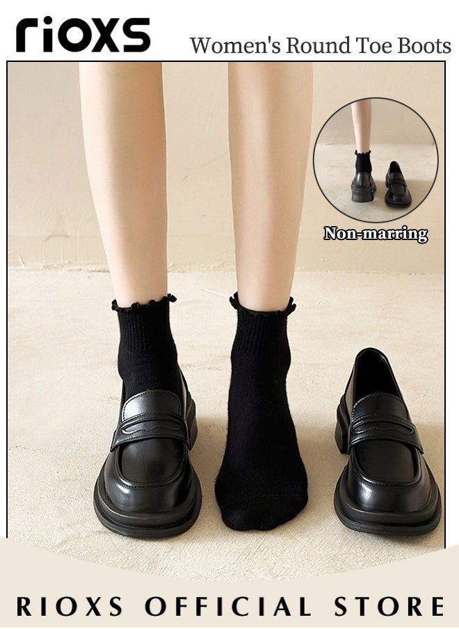 RIOXS - Women's Leather Chunky Platform Loafers Classic Round Toe Penny Shoes for Women to Wear Official Dressing for Business or Work - Image 1